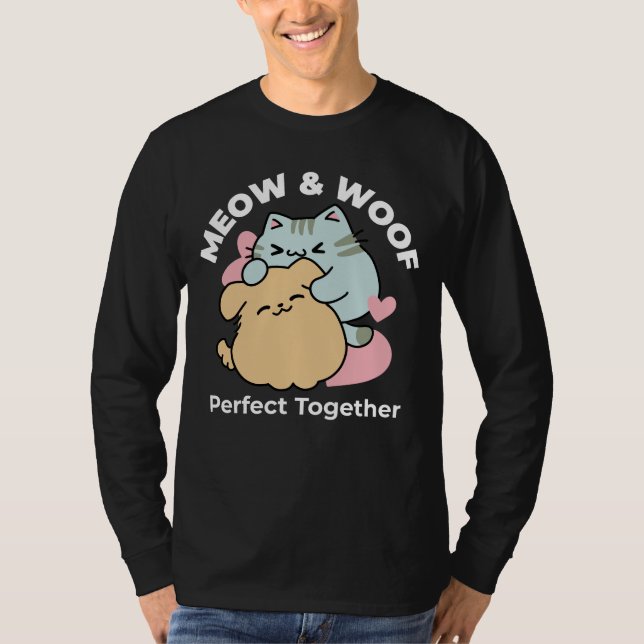Camiseta Meow & Woof Perfect Together: Gato y perro delicio (Anverso)