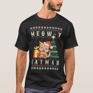 Camiseta Meow-y Catmas Cat Árbol de Navidad Chicas Niños F
