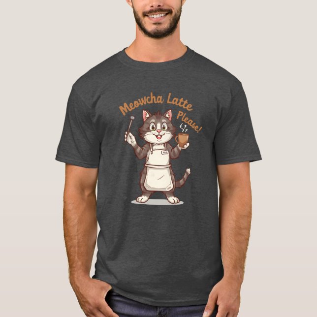 Camiseta Meowcha Latte Please Hipster Cat Barista Cartoon f (Anverso)