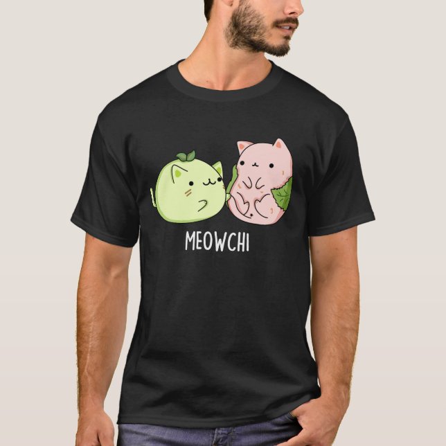 Camiseta Meowchi Funny Mochi Food Pun Dark BG (Anverso)
