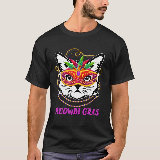 Camiseta Meowdi Gras Cute Cat Gracioso Vestido De Mardi Gra (Anverso)