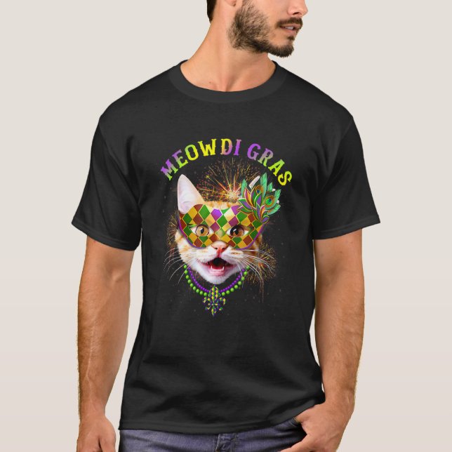 Camiseta Meowdi Gras Kitten Cat Mask Beads Mardi Gras Funny (Anverso)