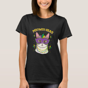 Camiseta Meowdi Gras Kitten Cat Mask Beads Mardi Gras Funny