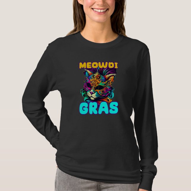 Camiseta Meowdi Gras Mardi Gras Cat (Anverso)
