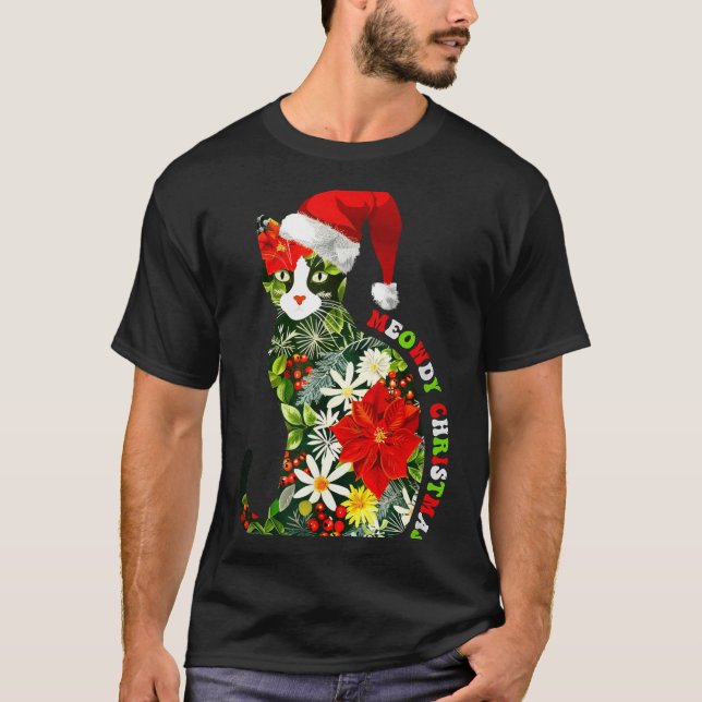 Camiseta Meowdy Christmas Floral Cat For Cat Lover Holiday  (Anverso)