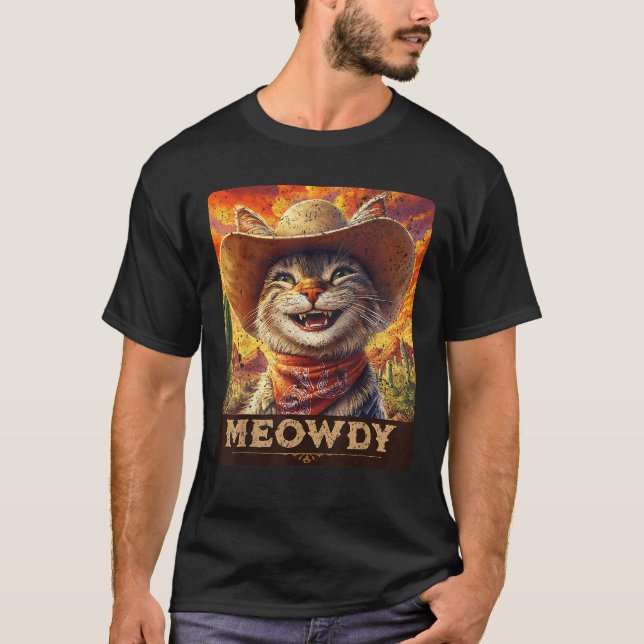 Camiseta Meowdy Cowboy un amigo furtivo en el salvaje gato  (Anverso)