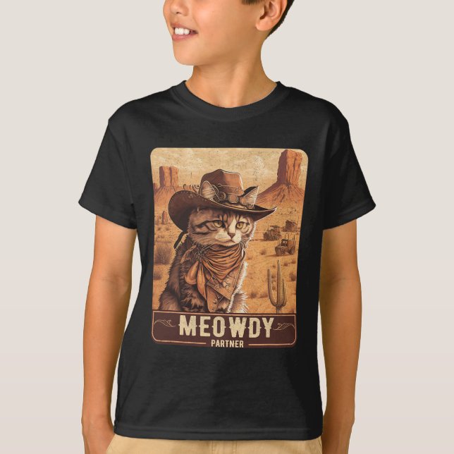 Camiseta ¡Meowdy! Funny Country Music Cat Cowboy Gorra Post (Anverso)