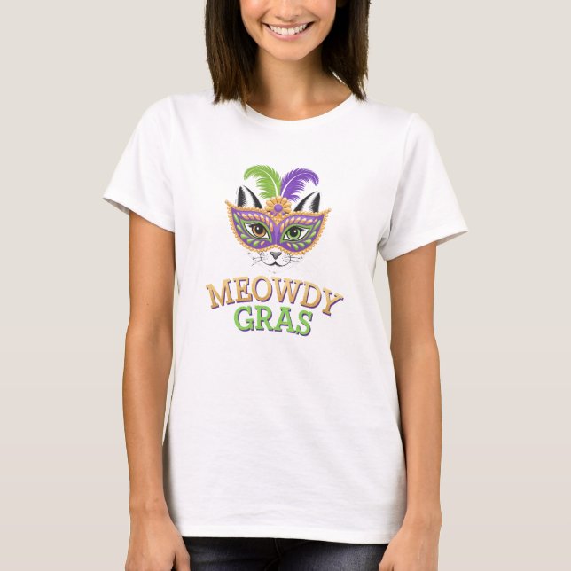 Camiseta Meowdy Gras Cat Mardi Gras (Anverso)