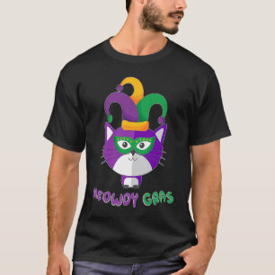 Camiseta Meowdy Gras Gato de Mardi Gras con Sombrero y Másc