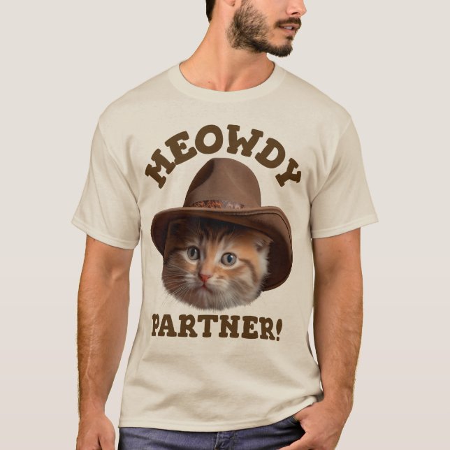 Camiseta Meowdy Partner Cute Mascota Cat Cowboy Humor (Anverso)
