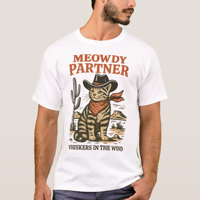 Camiseta Meowdy Partner – Diseño divertido de gato vaquero  (Anverso)