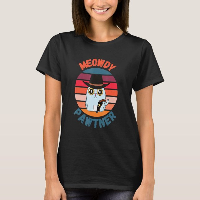 Camiseta Meowdy Pawtner Texan Cat Meme Mashup (Anverso)
