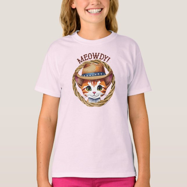 Camiseta ¡Meowdy! Un gatito lindo con un Gorra de vaquero (Anverso)