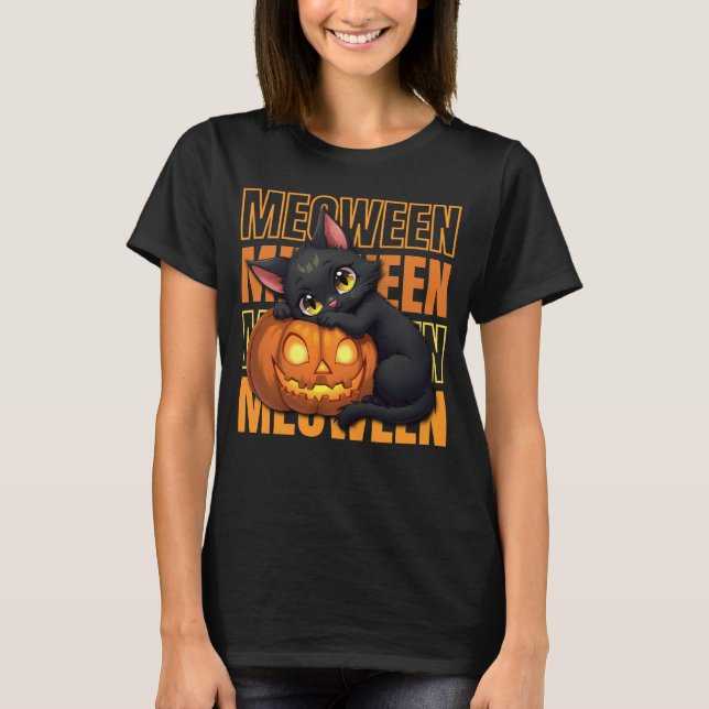 Camiseta MEOWEEN - Halloween de los amantes del gato (Anverso)