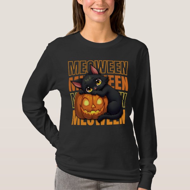 Camiseta MEOWEEN - Halloween de los amantes del gato (Anverso)