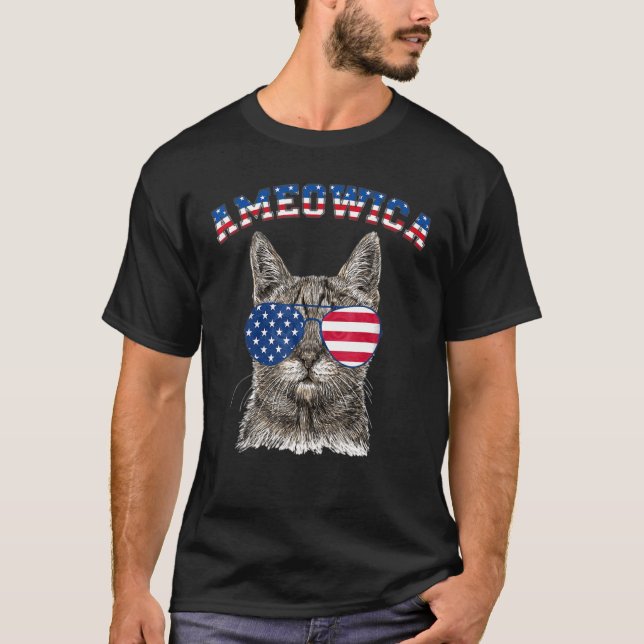 Camiseta Meowica 4 De Julio Atrapa La Bandera Americana Gaf (Anverso)