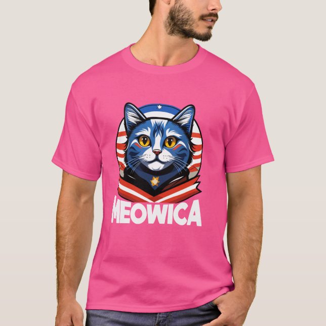 Camiseta Meowica 4 de julio Cat Graphic American Flag Amer (Anverso)