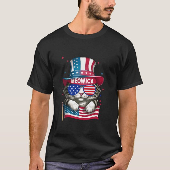 Camiseta Meowica 4 de julio de 2024 Cat Bandera estadounide (Anverso)