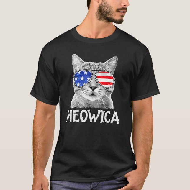 Camiseta Meowica 4 De Julio Gato Merica Bandera Estadounide (Anverso)