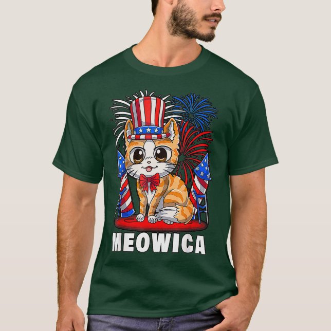 Camiseta Meowica 4 de Julio Patriótico Cat Funny Estadounid (Anverso)