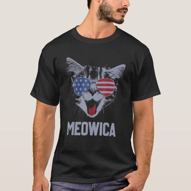 Camiseta Meowica 4 de julio Pawtriotic Kitty Merica Cat Us  (Anverso)
