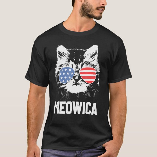 Camiseta Meowica 4 de julio Pawtriotic Kitty Merica Cat Us  (Anverso)