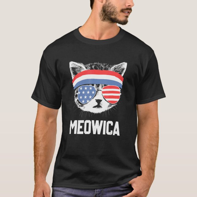 Camiseta Meowica 4 de julio Pawtriotic Kitty Merica Cat Us  (Anverso)
