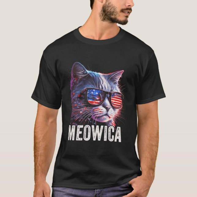 Camiseta Meowica 4Th Of July Cat American Flag America Usa (Anverso)