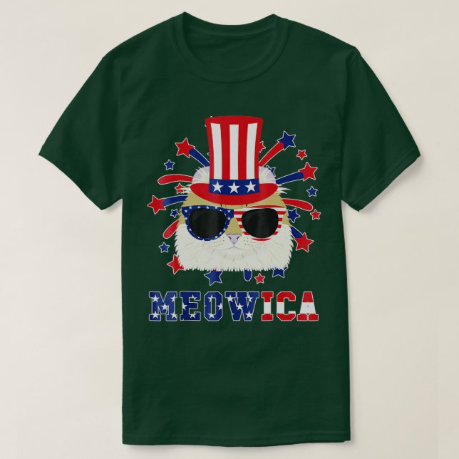 Camiseta Meowica American Curl Cat 4 De Julio (Diseño del anverso)