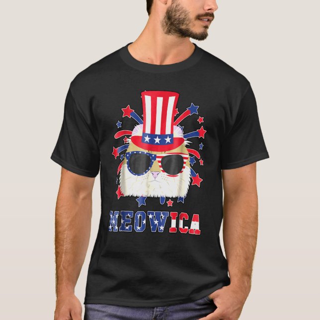 Camiseta Meowica American Curl Cat 4 De Julio (Anverso)