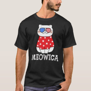 Camiseta Meowica Bandera Americana Gatos Gordos Lentes De S