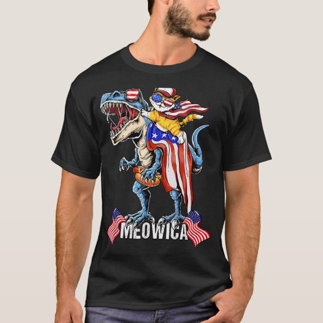 Camiseta Meowica Cat 4 De Julio Bandera Patriótica Estadoun (Anverso)