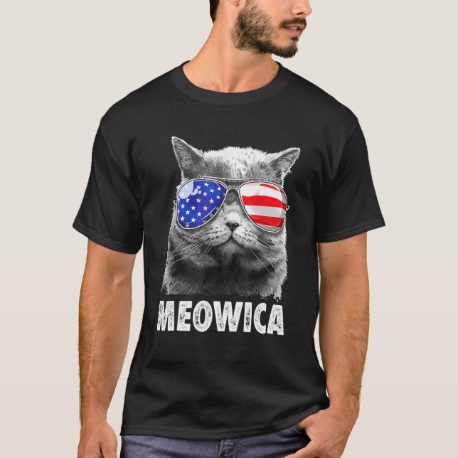Camiseta Meowica Cat 4 De Julio Merica Hombres Mujeres Esta (Anverso)