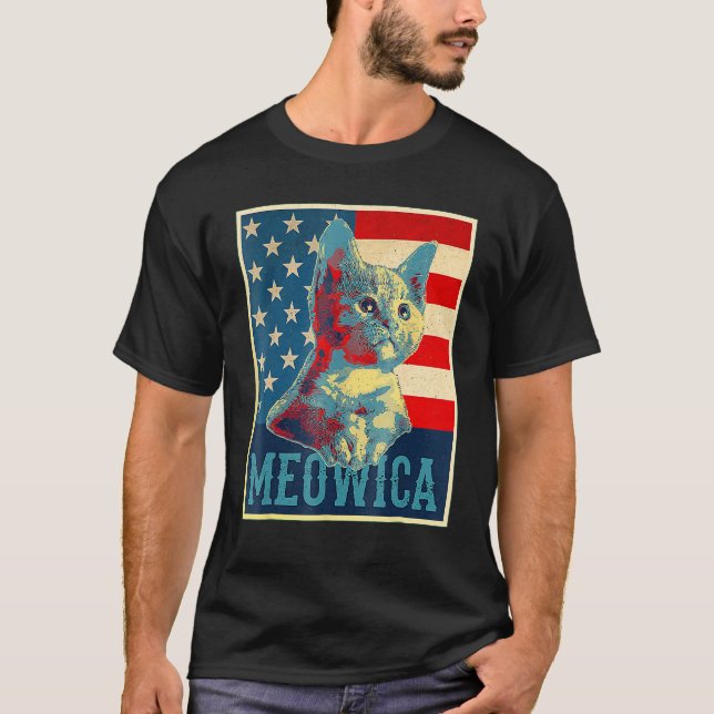 Camiseta Meowica Cat 4th of July Patriotic American Flag  W (Anverso)