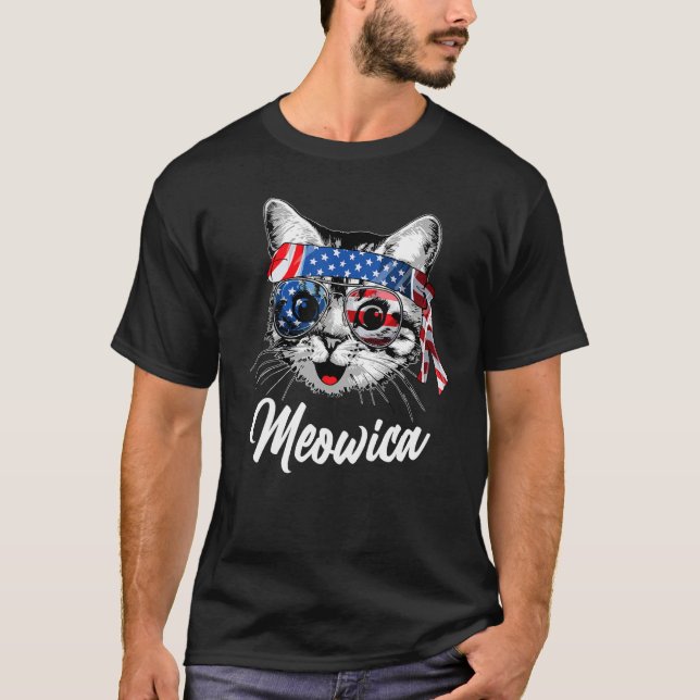 Camiseta Meowica Cat American Flag Fourth of July (Anverso)