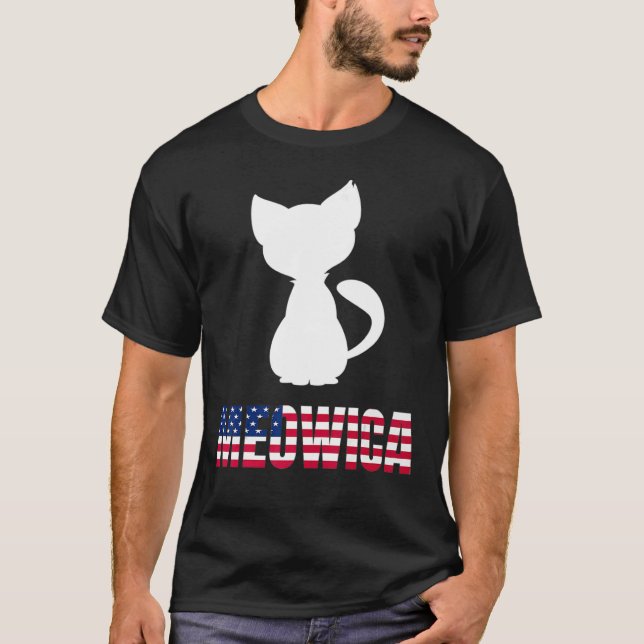 Camiseta Meowica Cat American Flag Patriotic (Anverso)