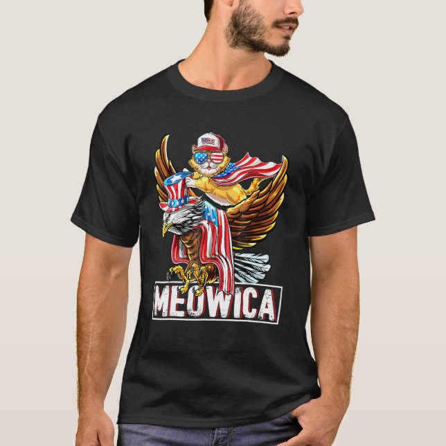 Camiseta Meowica Cat Bald Eagle 4th Of July Patriotic Ameri (Anverso)