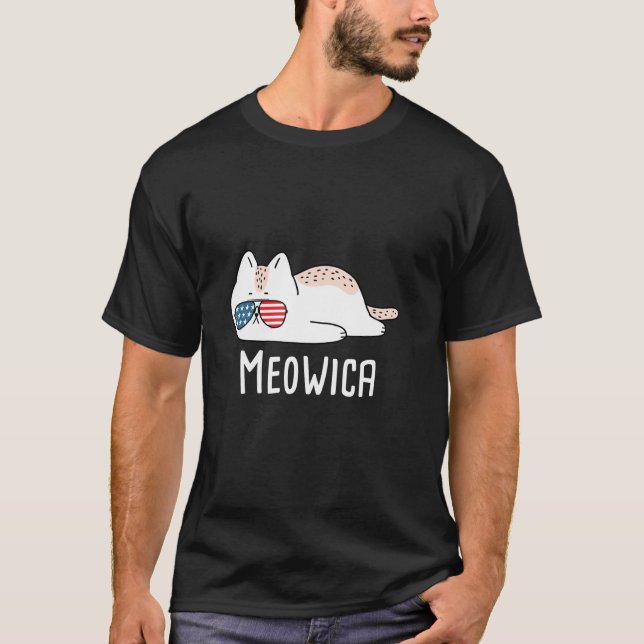 Camiseta Meowica Cat Bandera USA Gracioso Humor Animal Patr (Anverso)
