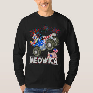 Camiseta Meowica Cat Monster Drik Camión Bandera Americana 