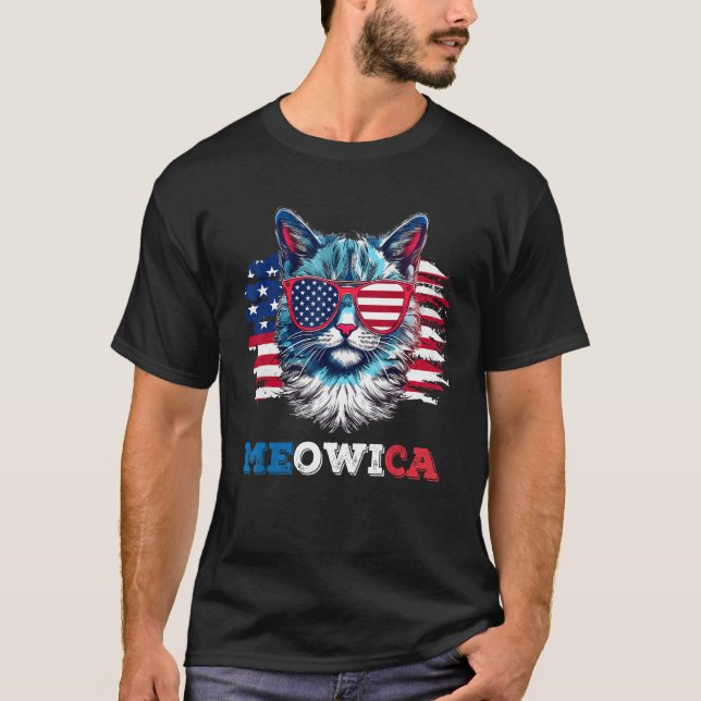 Camiseta Meowica Cat Sunglasses American Flag USA Cat 4th o (Anverso)