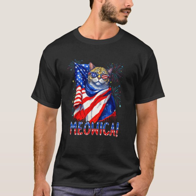 Camiseta MEOWICA Cat Sunglasses Cat Merica American Flag 4t (Anverso)