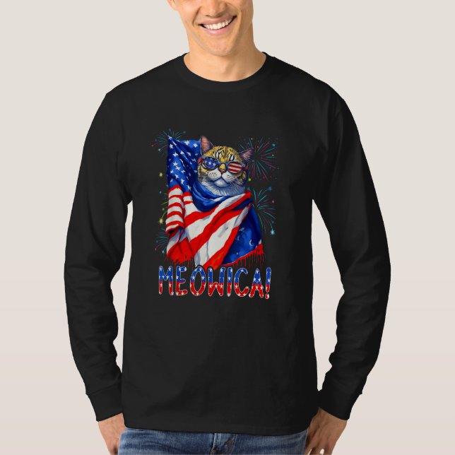 Camiseta MEOWICA Cat Sunglasses Cat Merica American Flag 4t (Anverso)
