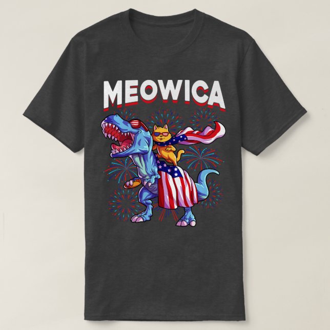 Camiseta Meowica Cat TRex Funny 4 de Julio Niños Chicas Mer (Diseño del anverso)