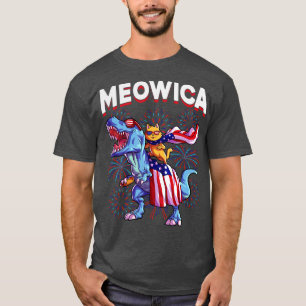 Camiseta Meowica Cat TRex Funny 4 de Julio Niños Chicas Mer