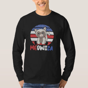 Camiseta Meowica Funny Cat 4th Of July American Flag