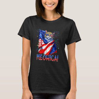 Camiseta MEOWICA Gafas de sol para gato Cat Merica Bandera
