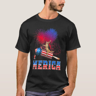 Camiseta Meowica Gato 4 De Julio Cabalgando Cohete De Fuego