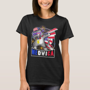Camiseta Meowica Gato Dabbing Bandera Americana Fuegos Arti