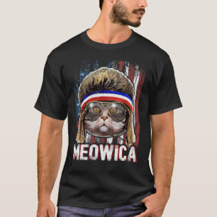 Camiseta Meowica Gato Mullet Bandera Americana Patriótica 4