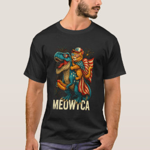 Camiseta Meowica Gato T-rex Dinosaur 4 de Julio Bandera Ame